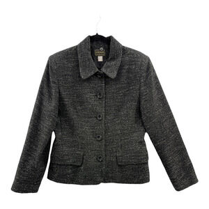 Louben Womens Jacket Coat Black White Marled Collared Lined Buttons Pockets 10